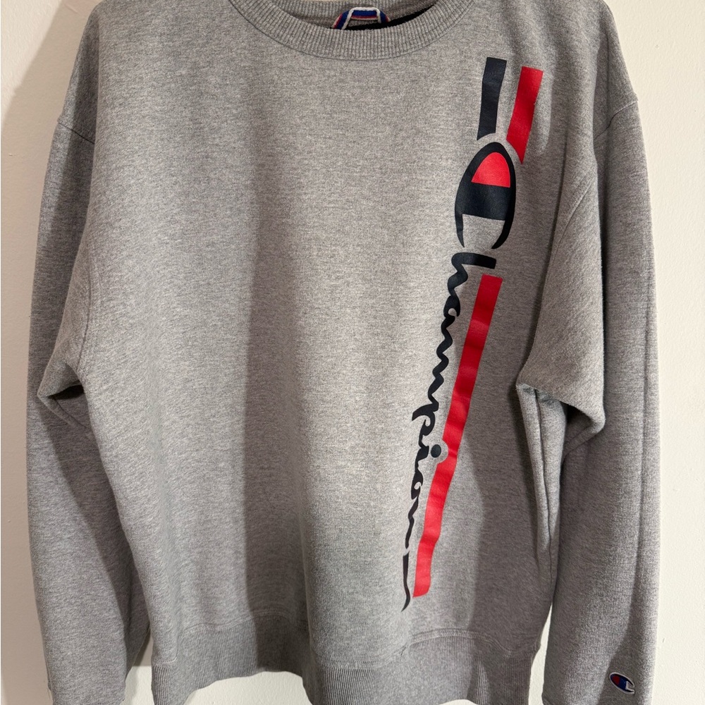 Champion Gray and Red Crewneck Sweater